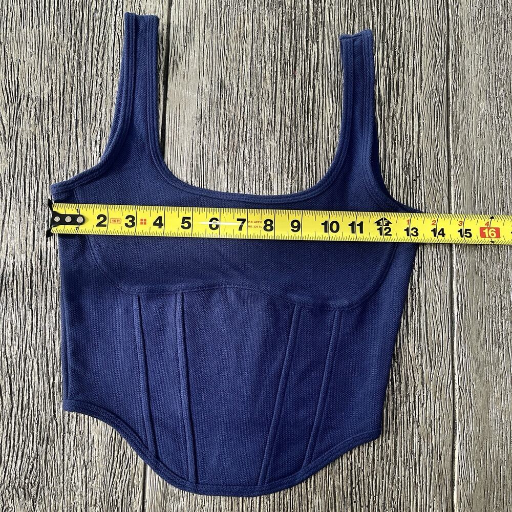 Victoria's Secret PINK The Cinched Piqué Corset Top IN Midnight Navy Size Small - Picture 4 of 9